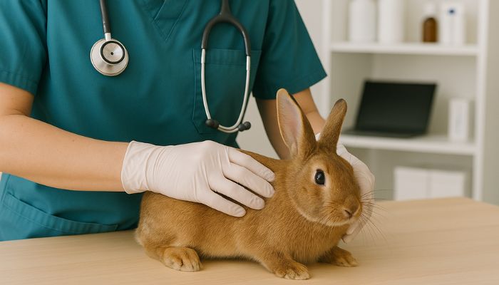 Veterinary examination for rabbit staying in one place health assessment
