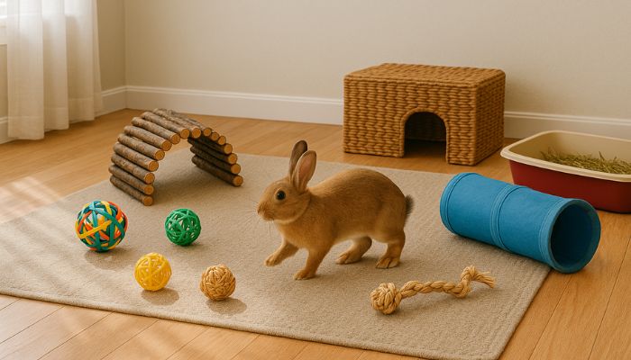 Active healthy rabbit playing after addressing staying in one place issues