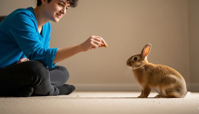 A Person feeding rabbit