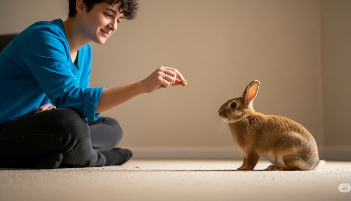 A Person feeding rabbit
