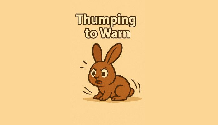 An illustration of a rabbit thumping its back feet on the ground with small shock waves to show it’s sending a warning.