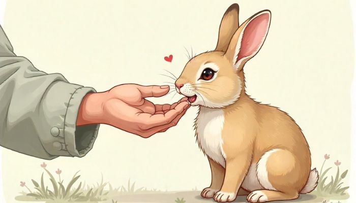 A Rabbit licking a hand