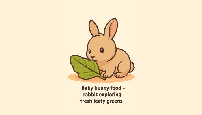 Baby bunny food – rabbit exploring fresh leafy greens.