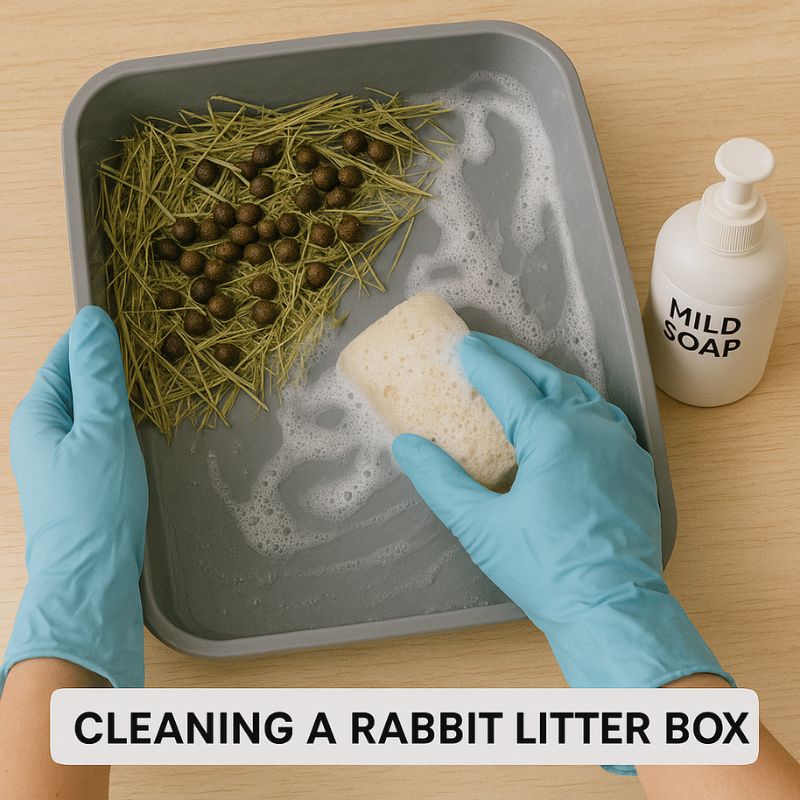 cleaning a rabbit litter box