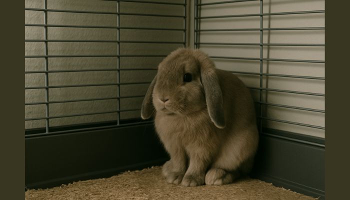 rabbit sitting still in corner - early sign of illness