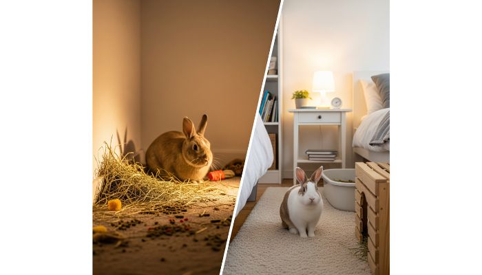 Before and After Image of Litter Train a Rabbit