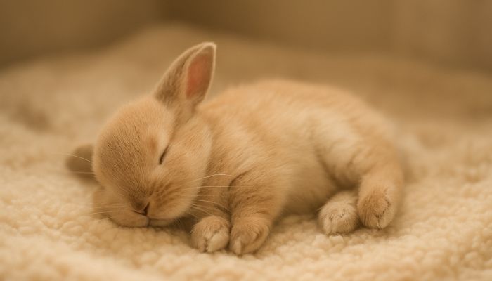 Baby rabbit sleeping showing increased REM sleep and dream activity in young rabbits