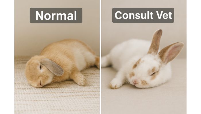 Rabbit showing normal sleep behavior versus concerning sleep patterns requiring vet attention