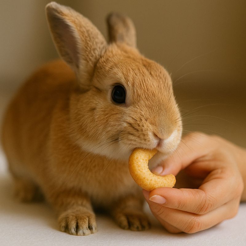  Rabbit enjoying a treat as a reward after a successful nail trim