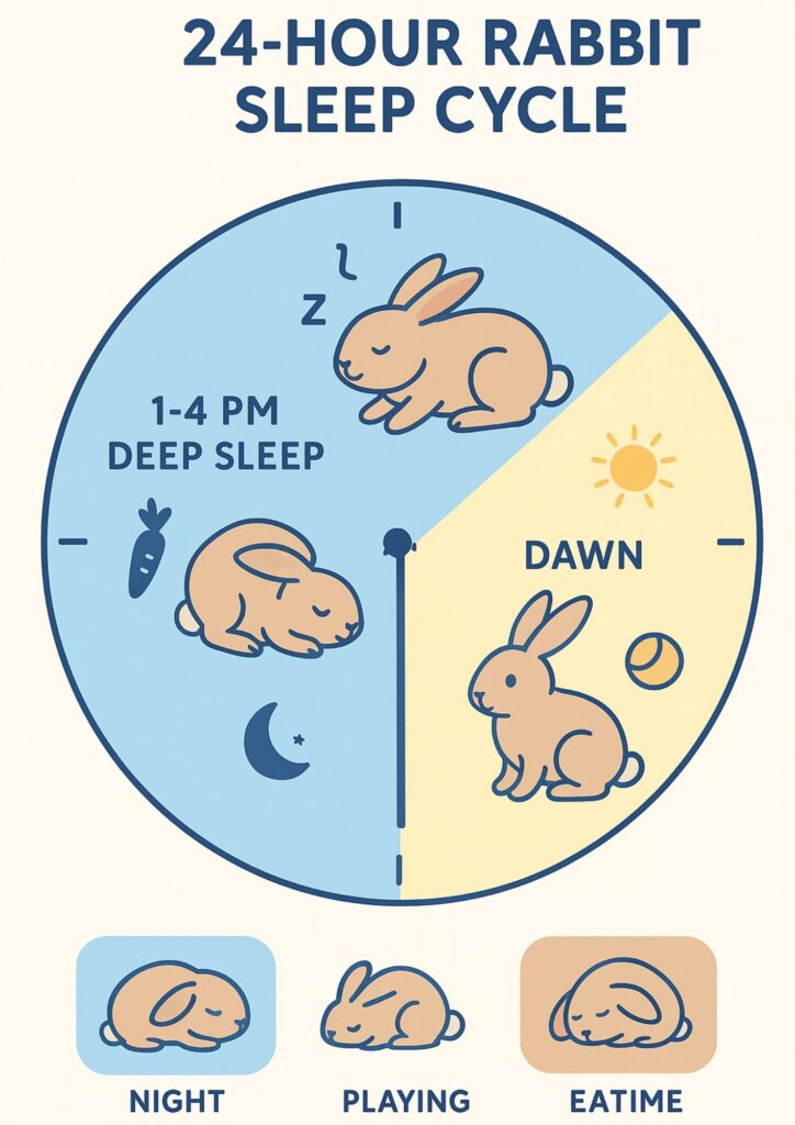 Rabbit daily sleep schedule showing when do rabbits sleep and REM periods