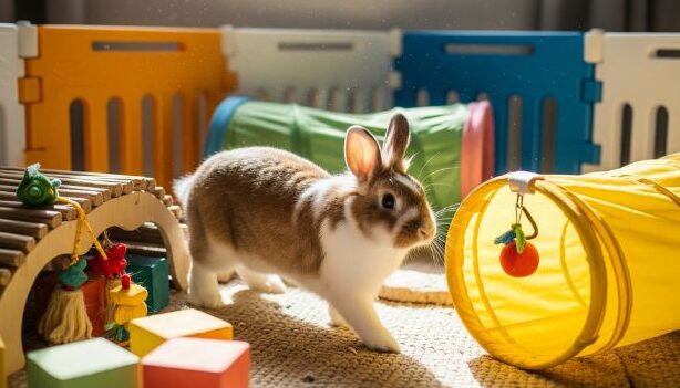 Bunny is roaming freely indoors, Bunny Care 101: The Complete Bunny Beginner Guide 